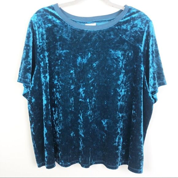 AVA & VIV | Deep Turquoise Velvet Short Sleeve Top Women’s Plus Size 2X - Picture 3 of 9